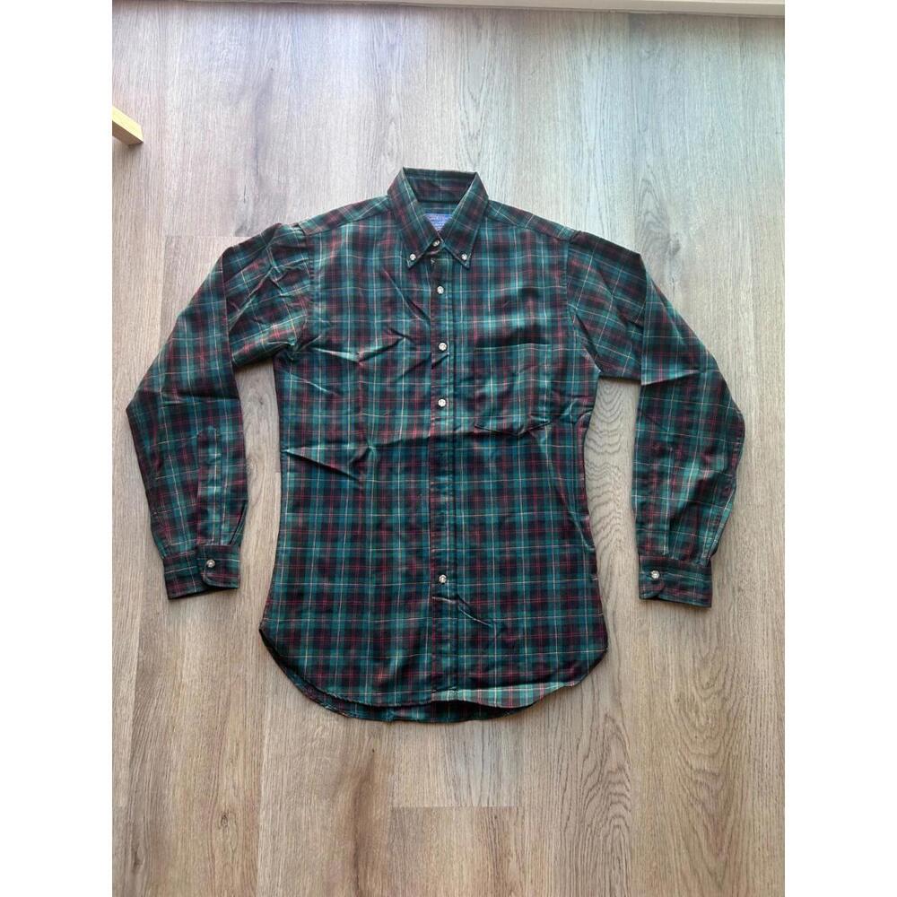 Pendleton Flannel Shirt Mens Small Green Tartan Plaid Pocket Cotton Button Down